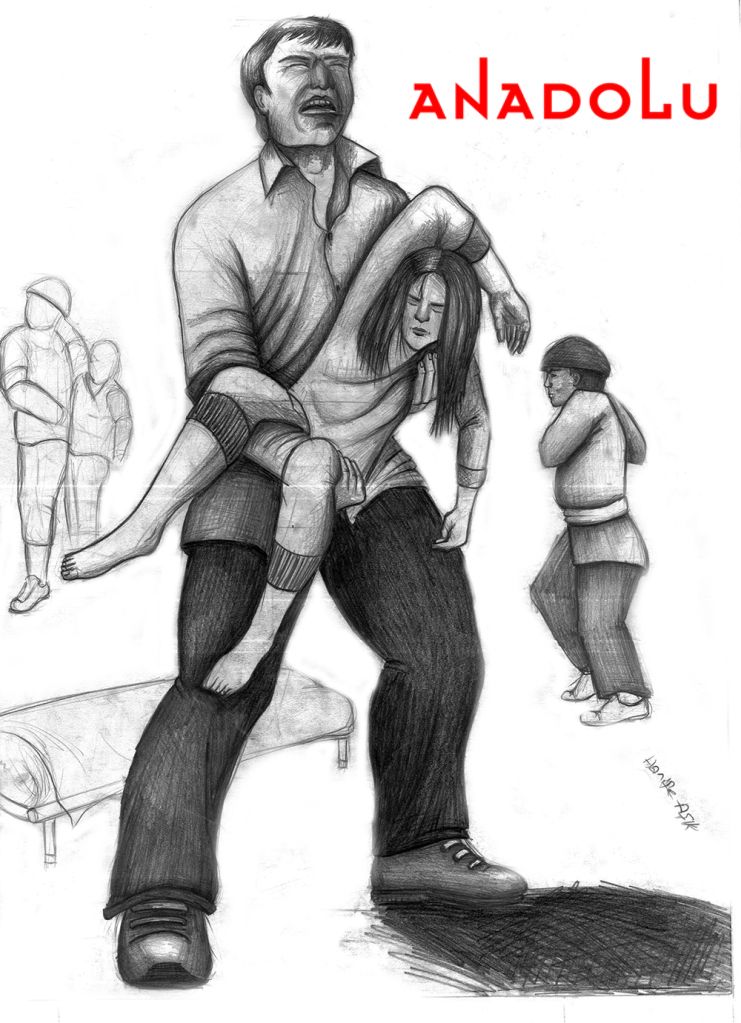 Konyada karakalem babası ve kızı